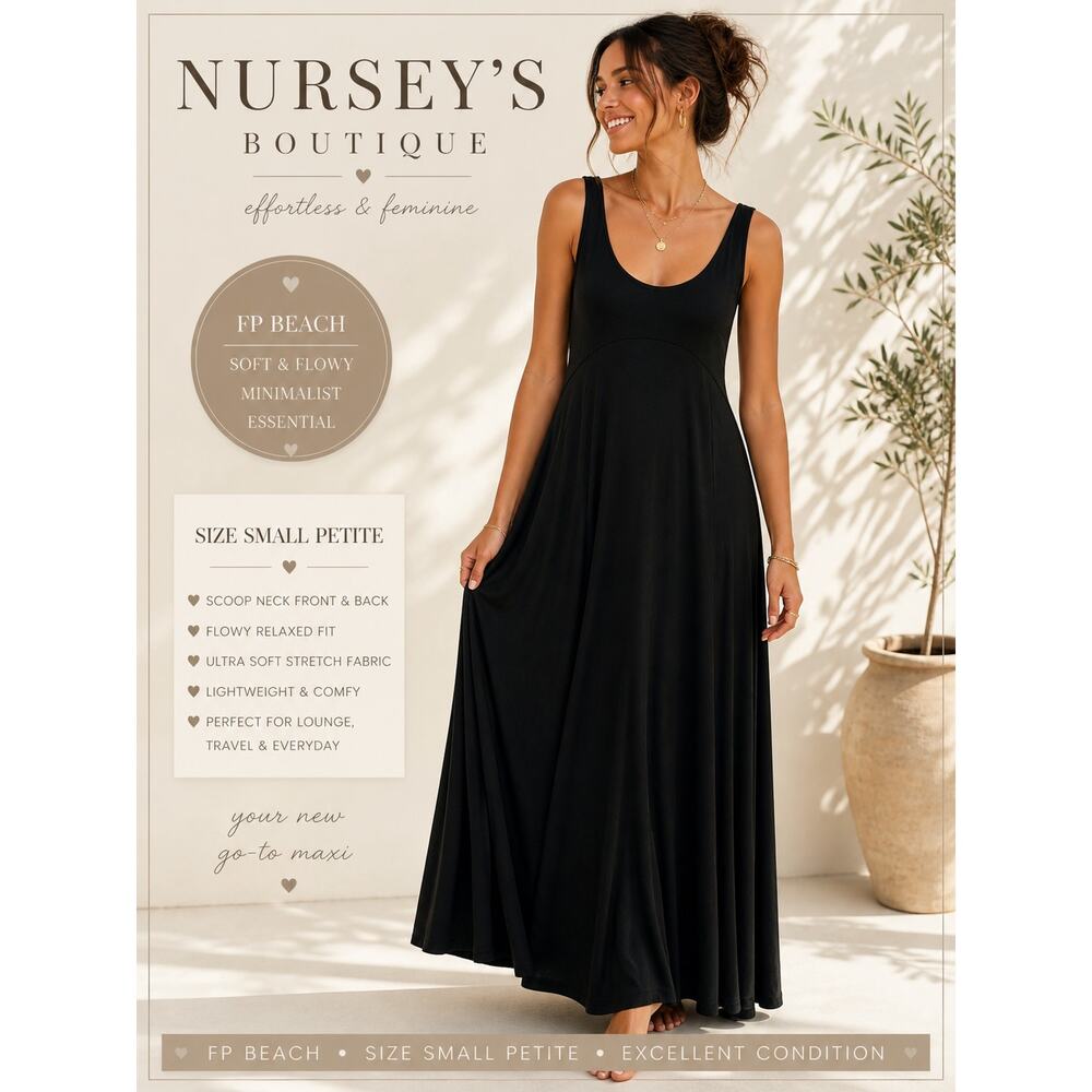 FP Beach Black Maxi Dress Small Petite Boho Flowy Minimal Lounge